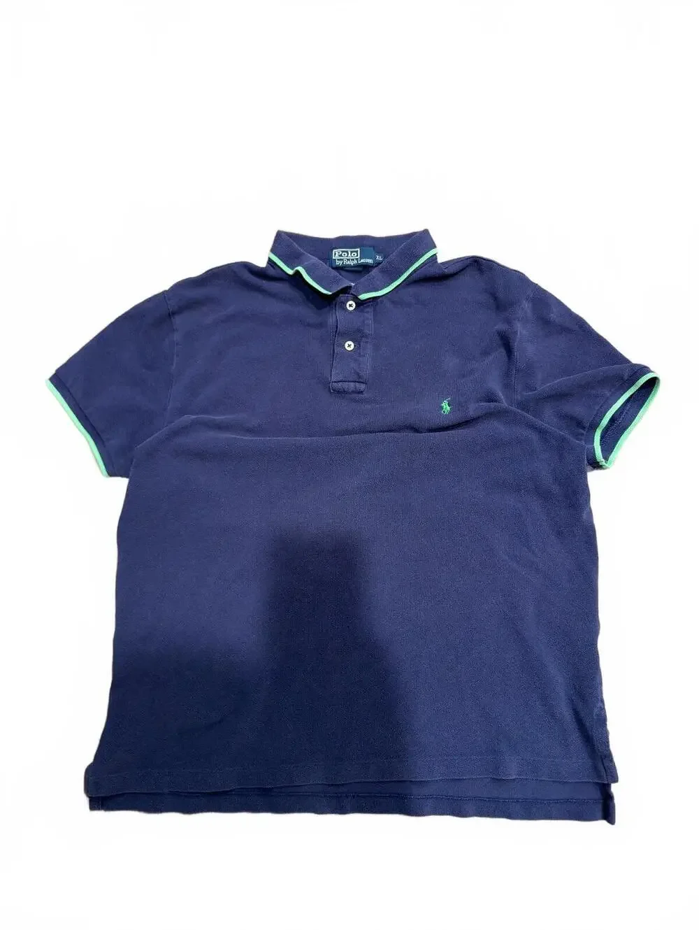 Polo Ralph Lauren Navy Polo Shirt Green Tipping Pony Logo Mens XL